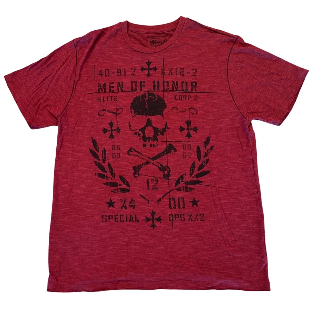 Retrofit Mens Red Men of Honor Skull Graphic T-Shirt XL Short Sleeve Slub Knit